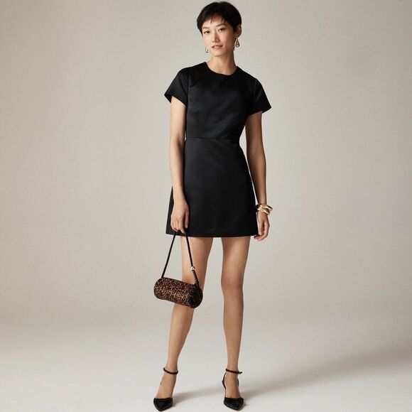 NWT J CREW Collection A-line mini dress in duchesse satin in black - Picture 2 of 6